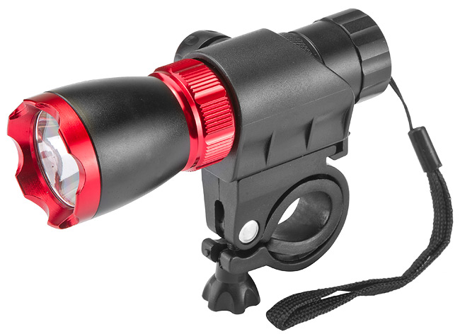 Фонарь передний на руль JY-850-3W, 1 светодиод 3W, под батарейки АААх3, цвет черно-красный 560132