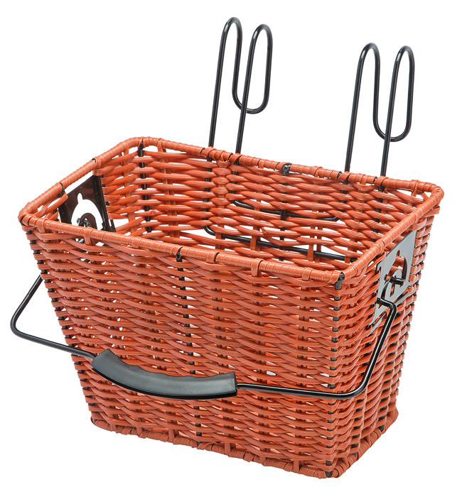 Велокорзина передняя JL-083 навесная на руль, плетёная, сталь/пластик, коричнева