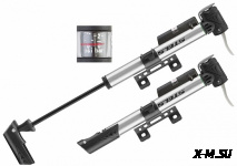 Насос ZF-024A ручной алюминиевый с манометром, двойной вентиль, чёрно-серебристый