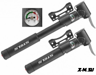 Насос ZF-021 ручной с манометром пластиковый, двойной вентиль, чёрный